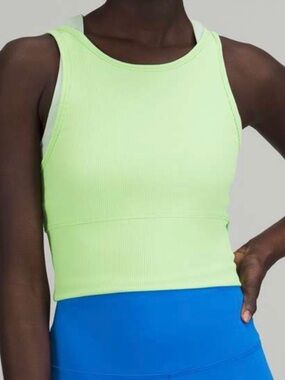 Lululemon Power Pivot Cropped Ribbed Tank Top Size S-M Neon Green